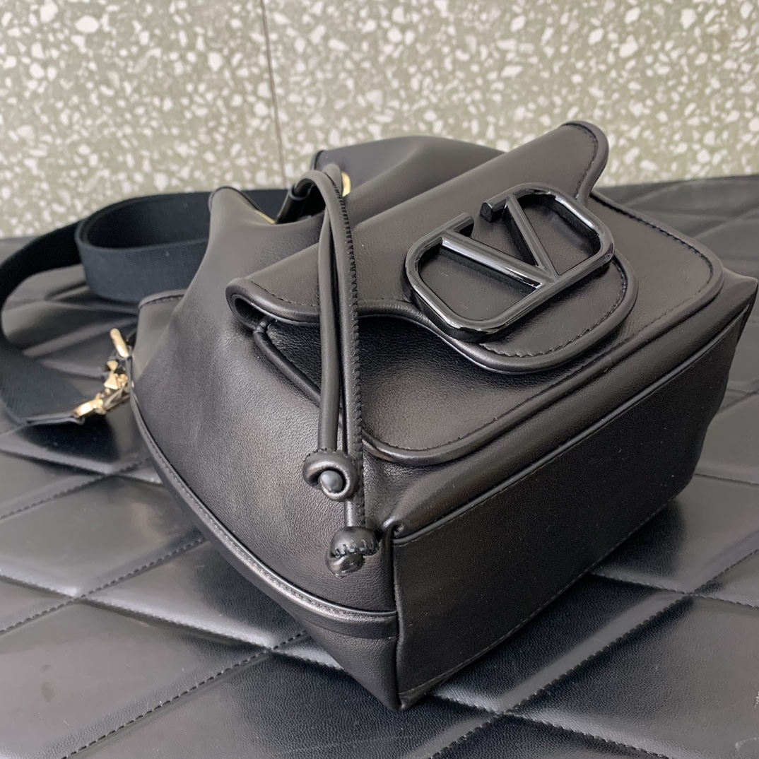 Valentino Garavani Loco Bucket Bag in Black Calfskin Leather